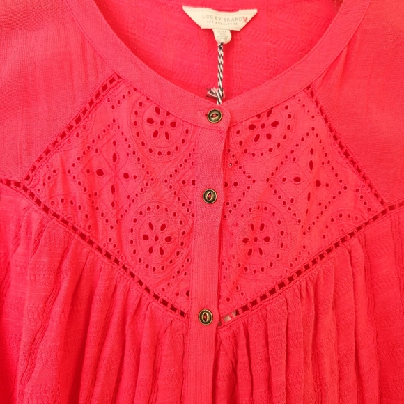 Lucky Brand Eyelet Yoke Tank Sleeveless Top Boho feminine Girly Cute Pink Medium - Picture 4 of 12